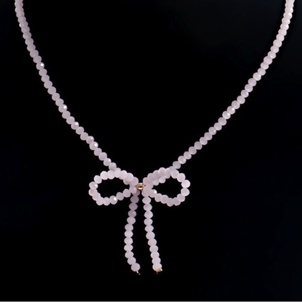 Dainty Pink Ballet Princess Beaded Choker Coquette Classy Bow Necklace